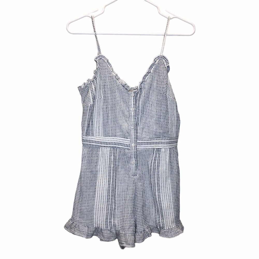 Coastal Romper Women Size 4 White Blue Adjustable Straps Summer Feminine Beachy